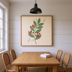 Grafika ścienna „Mayflower” | Płótno z motywem kwiatów stanu Massachusetts, abstrakcyjny wystrój boho w stylu boho, zielona sztuka do sypialni zdjęcie 6