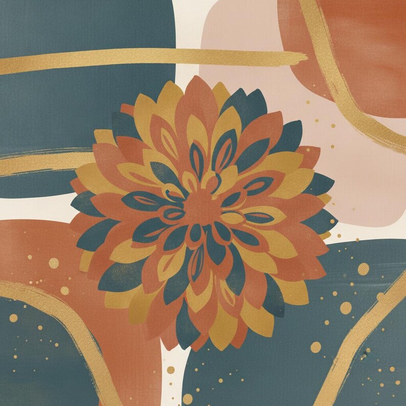 Dahlie Poster | Abstrakte Botanische Wandkunst, Terrakotta Schlafzimmer Dekor | Mittsommer-Kollektion Bild 2