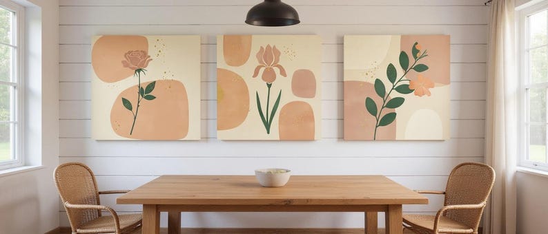 Southern Belles State Flowers Set of 3 | Abstract Boho Canvas Prints, Botanical Wall Art Gallery Set, Dusty Pink Decor image 5