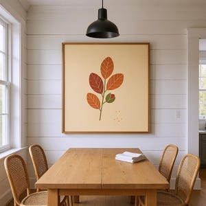 Beech Leaf Botanical Wall Art Print, Abstract Boho Canvas for Living Room, Oxblood Red Decor | English Hedgerow Collection image 6