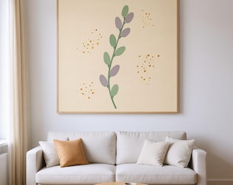 Lámina decorativa Pussy Willow / Arte mural botánico abstracto estilo boho, decoración para sala de estar en gris paloma / Colección First Thaw