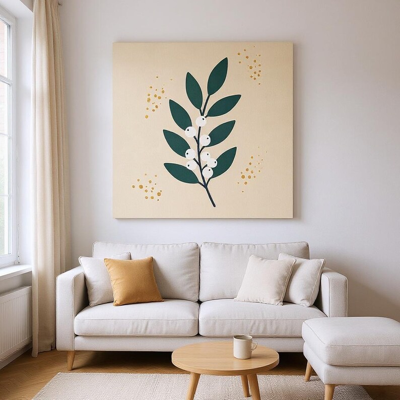 Snowberry Branch Poster Print | Abstract Boho Botanical Wall Art, Teal Leaf Art Living Room Decor | Winter Grove Collection image 4