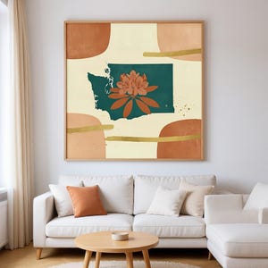 Washington Coast Rhododendron Poster Print | Washington State Flower Wall Art, Abstract Boho Botanical Decor, Living Room image 1