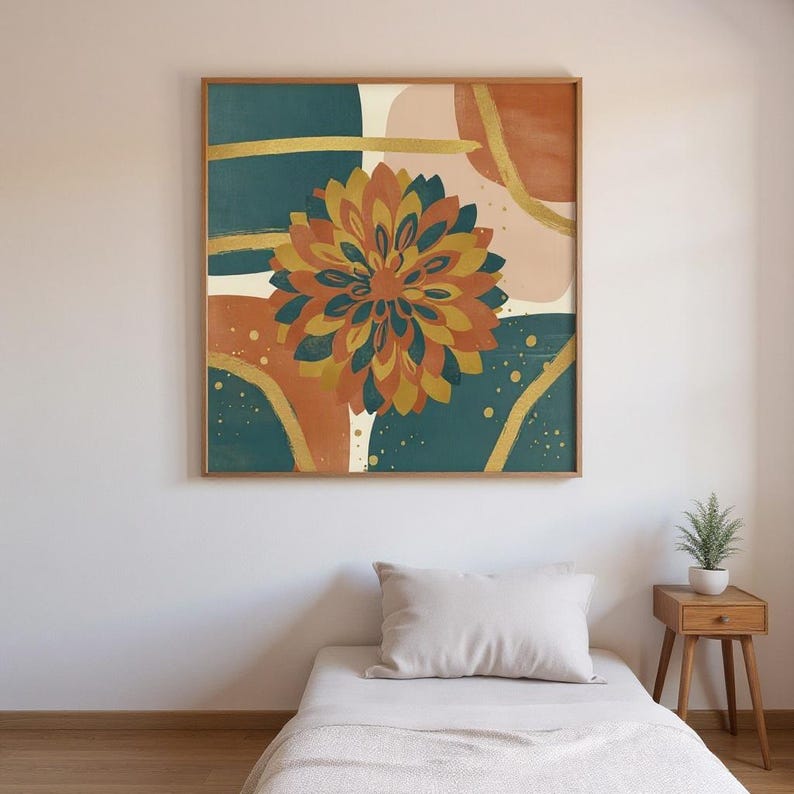 Dahlie Poster | Abstrakte Botanische Wandkunst, Terrakotta Schlafzimmer Dekor | Mittsommer-Kollektion Bild 3