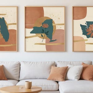 Coast to Coast State Flowers Set of 3 | Abstract Boho Canvas Prints, Botanical Wall Art Gallery Set, Deep Teal Decor image 7