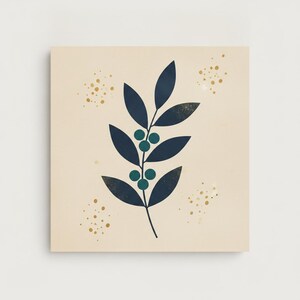 Holly Berry Stem Poster Print | Abstract Boho Botanical Wall Art, Navy Leaf Bedroom Decor | Winter Grove Collection image 2