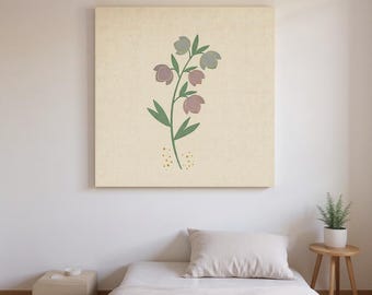 Lámina decorativa botánica de heléboro para pared, lienzo abstracto estilo boho para dormitorio, decoración en lila empolvado / Colección First Thaw