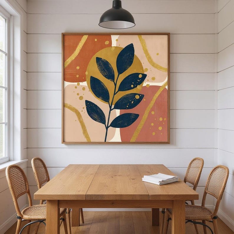 Fiddle Leaf Fig Botanical Wall Art Print, Abstract Boho Canvas for Living Room, Terracotta Decor | Golden Hour Collection image 6