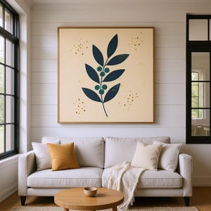 Holly Berry Stem Poster Print | Abstract Boho Botanical Wall Art, Navy Leaf Bedroom Decor | Winter Grove Collection image 5