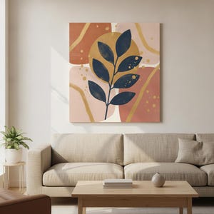 Fiddle Leaf Fig Poster Print | Abstract Boho Botanical Wall Art, Terracotta Living Room Decor | Golden Hour Collection image 1