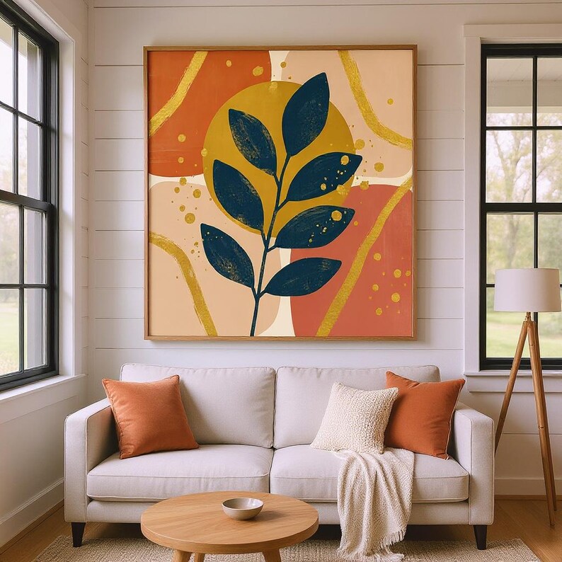 Fiddle Leaf Fig Botanical Wall Art Print, Abstract Boho Canvas for Living Room, Terracotta Decor | Golden Hour Collection image 5