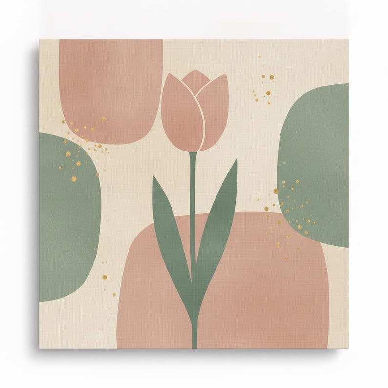 Tulip Stem Poster Print | Abstract Boho Botanical Wall Art, Sage Green Bedroom Decor | Spring Blossom Collection image 2