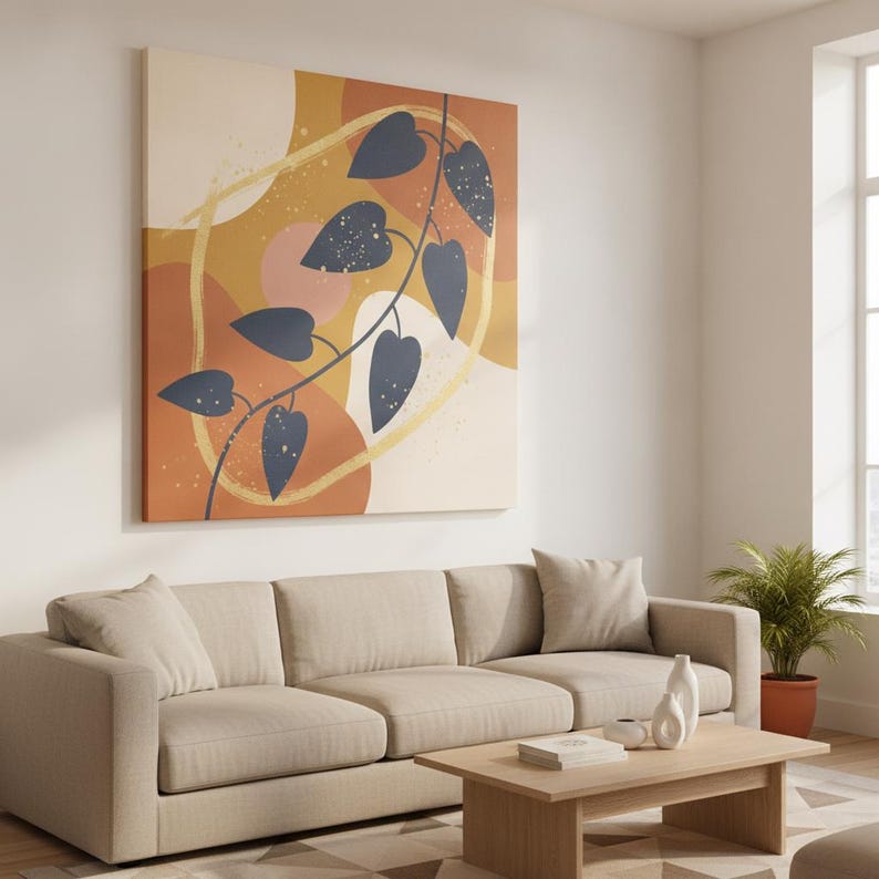 Philodendron-posterafdruk | Abstracte boho botanische kunst aan de muur, minimalistisch botanische woonkamer decor | Quiet Botanicals-collectie afbeelding 4