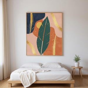 Gemberblad botanische muurkunst print, abstract boho canvas voor woonkamer, tropisch blad kunst decor | Tropical Botanica-collectie afbeelding 3