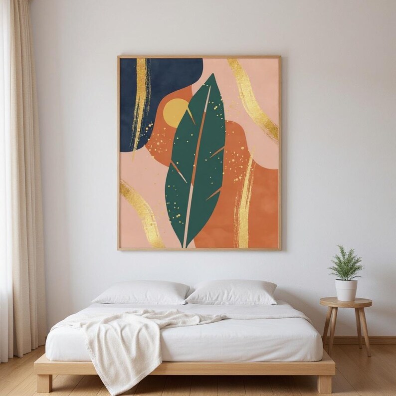 Gemberblad botanische muurkunst print, abstract boho canvas voor woonkamer, tropisch blad kunst decor | Tropical Botanica-collectie afbeelding 3