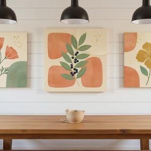 Pazifikküste Zustand Blumen 3er-Set | Abstrakte Boho Leinwanddrucke, botanische Kunst Galerie-Set, Salbeigrün Dekor Bild 5