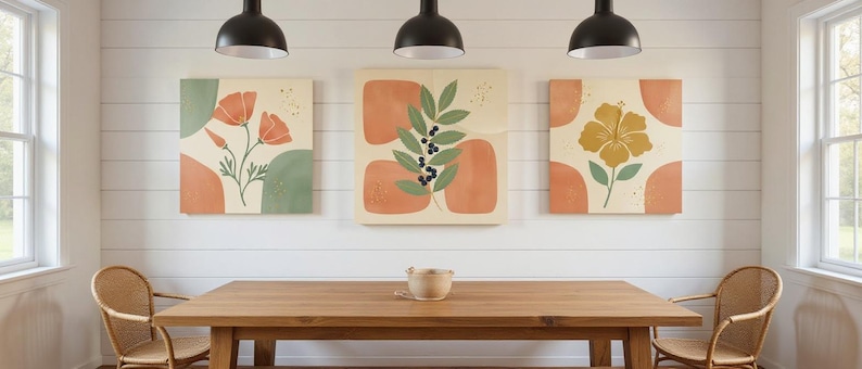 Pazifikküste Zustand Blumen 3er-Set | Abstrakte Boho Leinwanddrucke, botanische Kunst Galerie-Set, Salbeigrün Dekor Bild 5