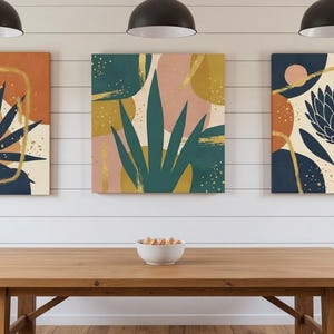 Desert Bloom Set of 3 Botanical Canvas Prints, Abstract Boho Wall Art Gallery Set for Living Room, 3 Piece Print Set image 5