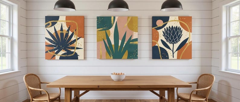 Desert Bloom Set of 3 Botanical Canvas Prints, Abstract Boho Wall Art Gallery Set for Living Room, 3 Piece Print Set image 5