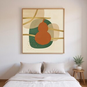 Gourd Poster Print | Abstract Boho Botanical Wall Art, Forest Green Bedroom Decor | Pumpkin Patch Collection image 1