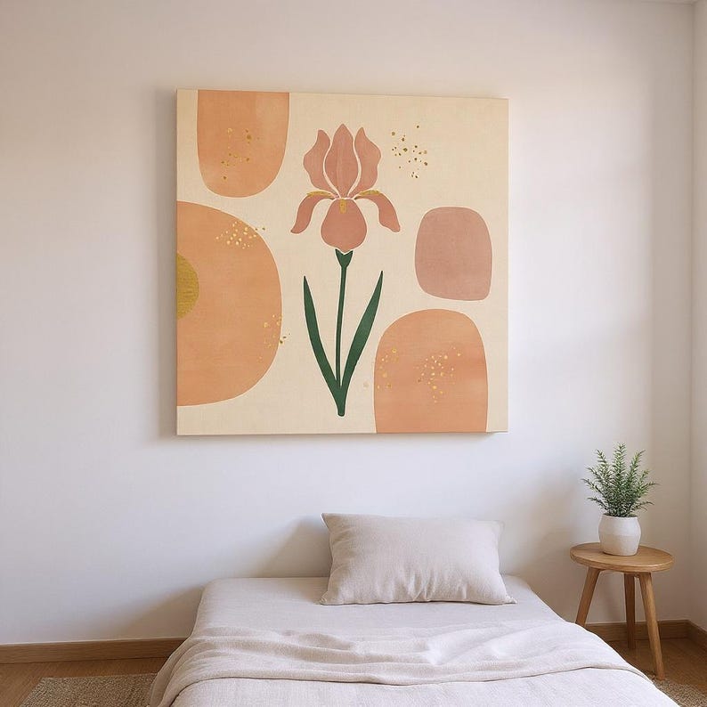 Tennessee Iris Wall Art Print | Tennessee State Flower Canvas, Abstract Boho Botanical Decor, Dusty Pink Bedroom Art image 3