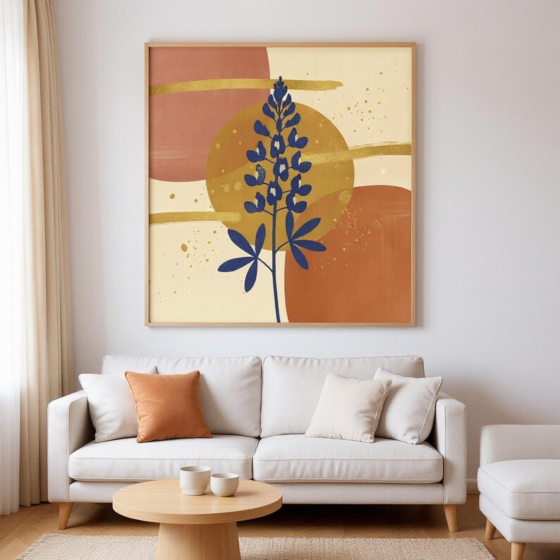 Texas Bluebonnet Wall Art Print | Texas State Flower Canvas, Abstract Boho Botanical Decor, Cobalt Blue Bedroom Art image 4