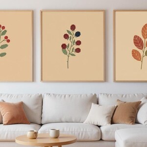 English Hedgerow Set of 3 Botanical Canvas Prints, Abstract Boho Wall Art Gallery Set for Living Room, 3 Piece Print Set image 7