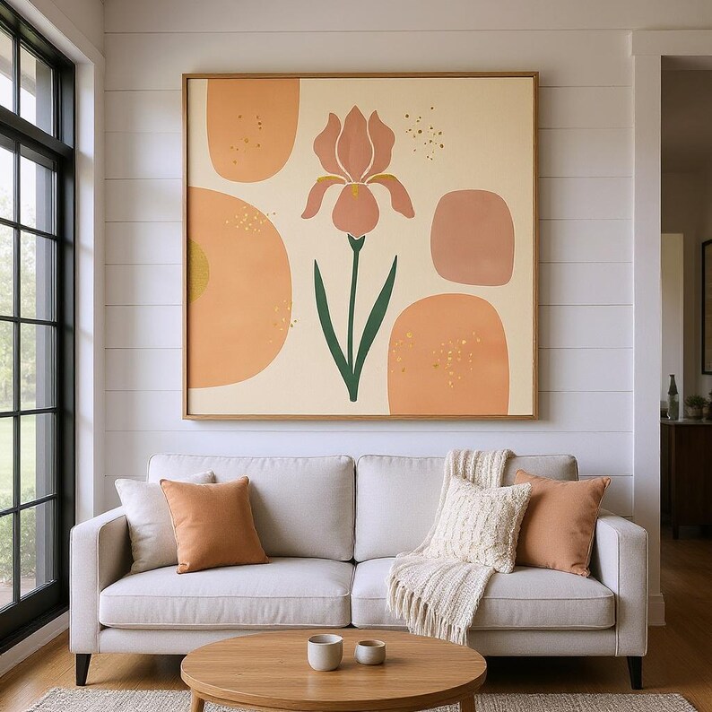 Tennessee Iris Wall Art Print | Tennessee State Flower Canvas, Abstract Boho Botanical Decor, Dusty Pink Bedroom Art image 5