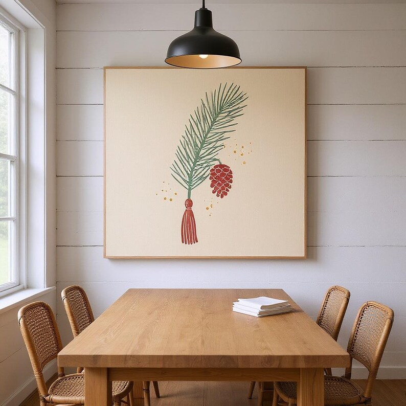 White Pine Cone & Tassel Poster Print | Maine State Flower Wall Art, Abstract Boho Botanical Decor, Living Room image 6