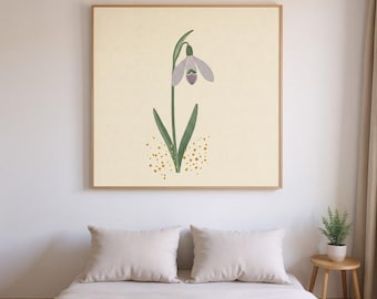 Lámina decorativa imprimible de campanilla de invierno / Descarga digital, Estampado botánico bohemio, Colección First Thaw