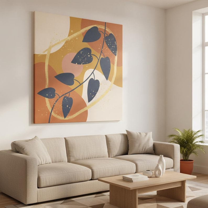 Philodendron-posterafdruk | Abstracte boho botanische kunst aan de muur, minimalistisch botanische woonkamer decor | Quiet Botanicals-collectie afbeelding 1