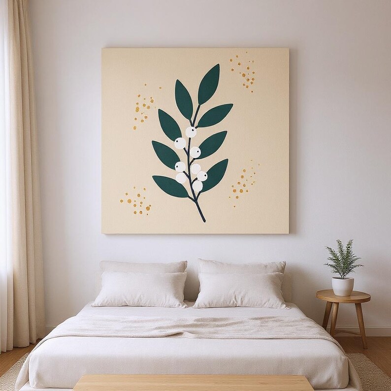 Snowberry Branch Poster Print | Abstract Boho Botanical Wall Art, Teal Leaf Art Living Room Decor | Winter Grove Collection image 3