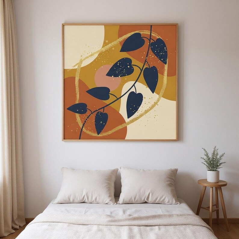Philodendron-posterafdruk | Abstracte boho botanische kunst aan de muur, minimalistisch botanische woonkamer decor | Quiet Botanicals-collectie afbeelding 3