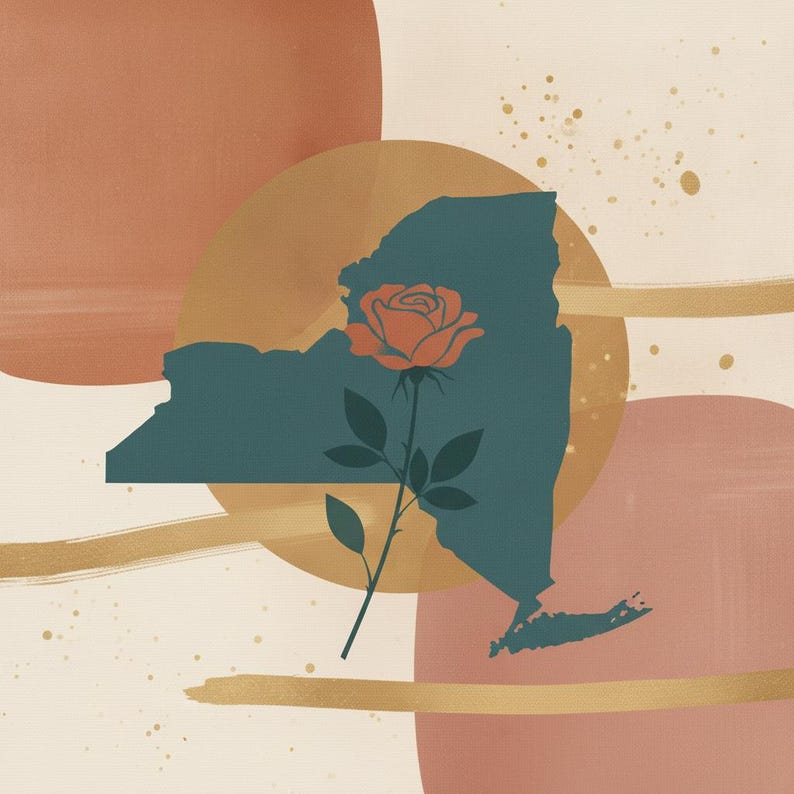 New York Rose Wall Art Print | New York State Flower Canvas, Abstract Boho Botanical Decor, Terracotta Bedroom Art image 2
