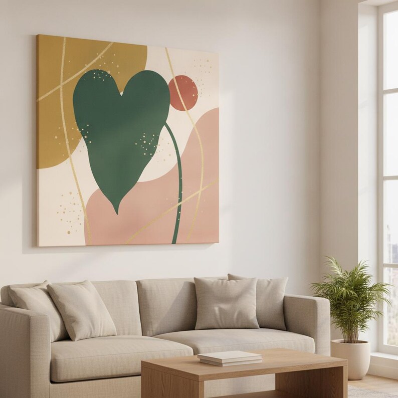 Lámina decorativa de anturio / Arte mural botánico abstracto estilo boho, decoración de sala de estar con hojas tropicales / Colección Botánica Tropical imagen 4