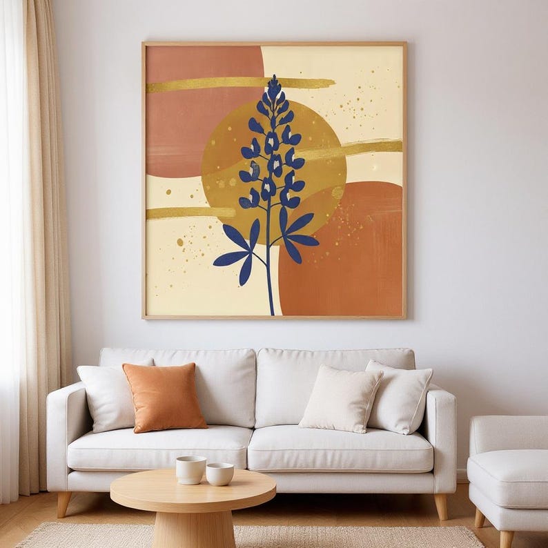 Texas Bluebonnet Poster Print | Texas State Flower Wall Art, Abstract Boho Botanical Decor, Bedroom image 4