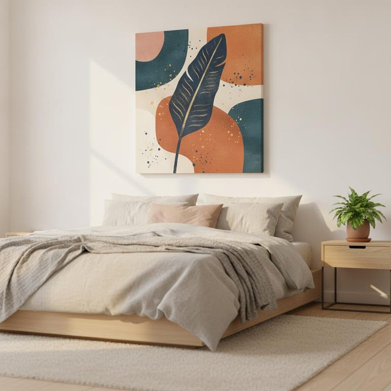 Bird of Paradise Botanical Wall Art Print, Abstract Boho Canvas for Bedroom or Living room , Terracotta Decor | Golden Hour Collection image 1
