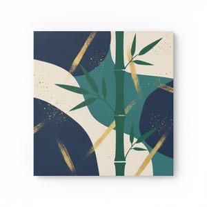 Bambus Poster Kunstdruck | Abstrakte botanische Wandkunst, marineblaue Blatt Schlafzimmer Dekor | Quiet Botanicals Kollektion Bild 2