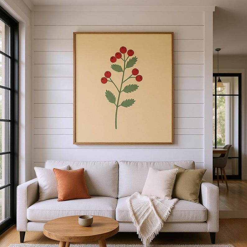 Printbare muurdecoratie met lijsterbesmotief | Digitale download, boho botanische print, Engelse heggencollectie afbeelding 5