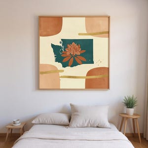 Washington Coast Rhododendron Poster Print | Washington State Flower Wall Art, Abstract Boho Botanical Decor, Living Room image 3