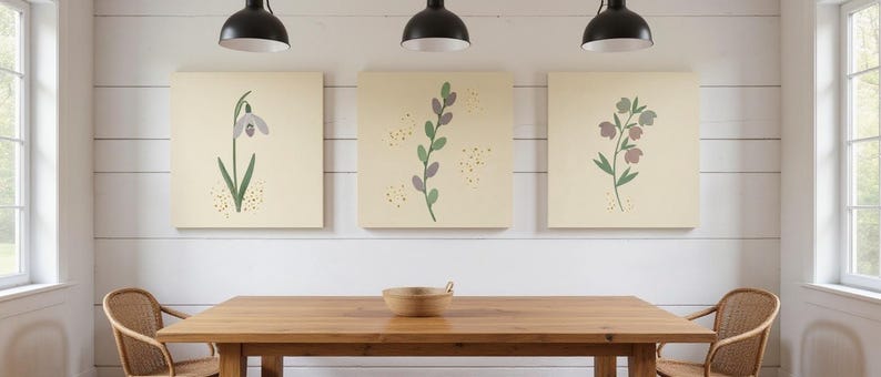 First Thaw Set of 3 Botanical Canvas Prints, Abstract Boho Wall Art Gallery Set for Living Room, 3 Piece Print Set image 5