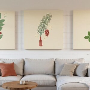 New England State Flowers Set of 3 | Abstract Boho Canvas Prints, Botanical Wall Art Gallery Set, Sage Green Decor image 1