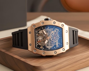 Mechanical Watch | Automatic Skeleton Dial | Rose Gold Tonneau | Men's Sport