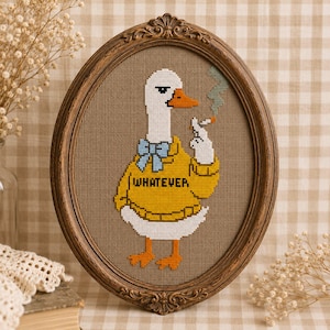Modèle PDF de point de croix pour débutant amusant, broderie d'oie sarcastique, cadeau facile pour petit animal à broder, décoration murale de bureau design compté