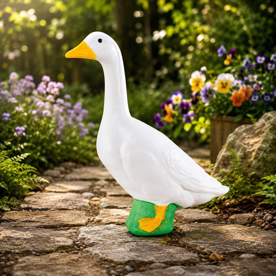 Large White Garden Goose Statue, Farmhouse Yard Decor, Resin Duck ...
