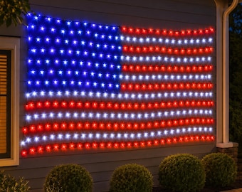 American Flag LED Lights, 420 LED Patriotic Flag Light, 4th of July Decorations, Memorial Day Outdoor Decor, Waterproof USA Flag Lights