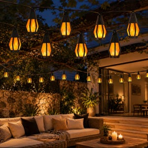 Solar Flame String Lights, Waterproof Flickering Fire Lanterns for Garden Patio Décor