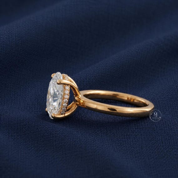 3ct Oval Cut Labgrown Diamond Solitaire Ring IGI Certified 14K Solid Gold Hidden Halo Engagement Ring , Minimalist Bridal Ring For Her