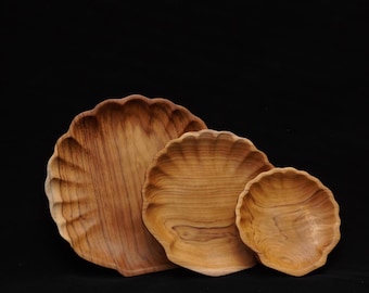 Piatti da portata in legno massello di teak / Set di stoviglie a forma di conchiglia