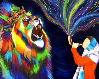 Sound the Shofar; Hear Yeshua Roar" Jewish Christian Art Print by Amanda Norman